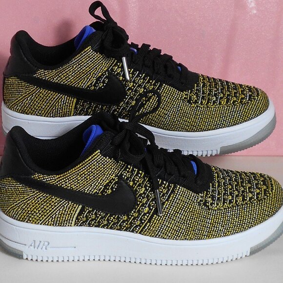 Nike Air Force 1 Flyknit Low Yellow Black Size 8 Style 820256-003 - Picture 1 of 7
